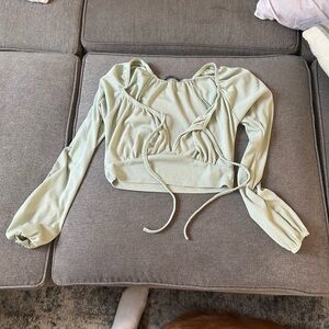 Nasty Gal Green Crop Blouse with Ruched Tie Front
